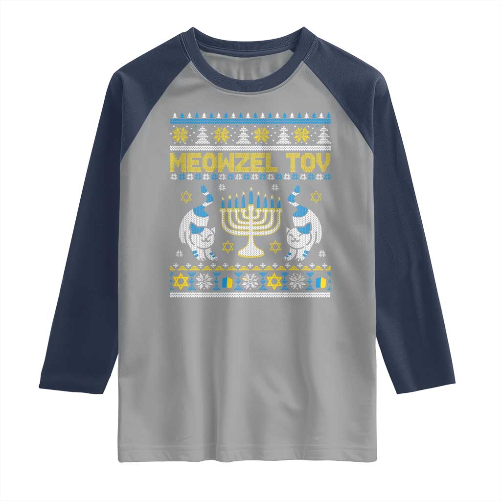 Funny Hanukkah Cat Raglan Shirt Meowzel Tov Chanukah Jewish Ugly Sweater Hanukkah
