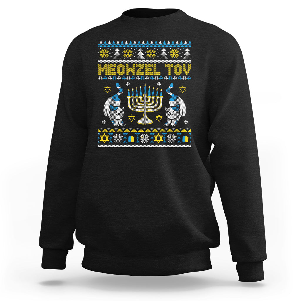 Hanukkah Cat Sweatshirt Meowzel Tov Funny Chanukah Jewish Cat Owner Ugly Hanukkah - Wonder Print Shop