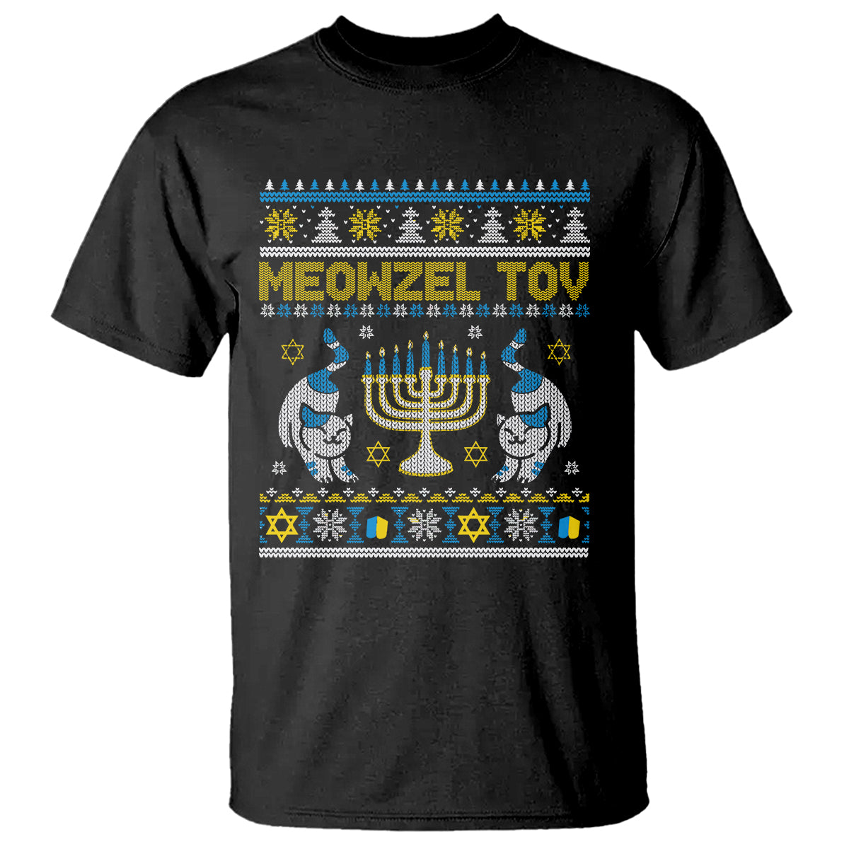 Hanukkah Cat T Shirt Meowzel Tov Funny Chanukah Jewish Cat Owner Ugly Hanukkah - Wonder Print Shop