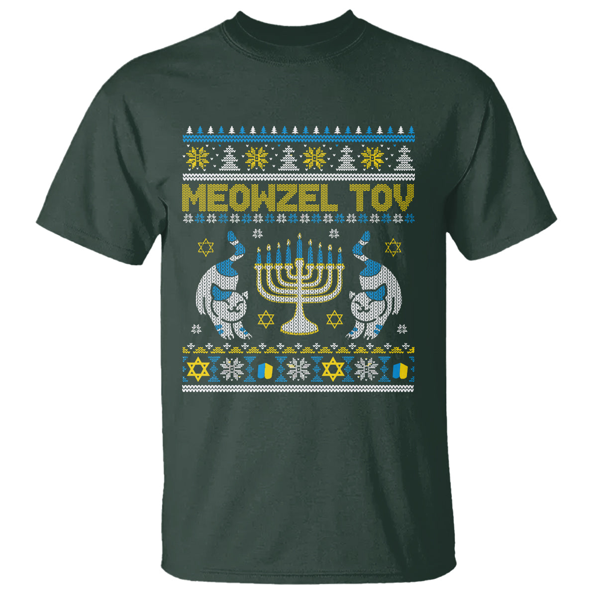 Hanukkah Cat T Shirt Meowzel Tov Funny Chanukah Jewish Cat Owner Ugly Hanukkah - Wonder Print Shop