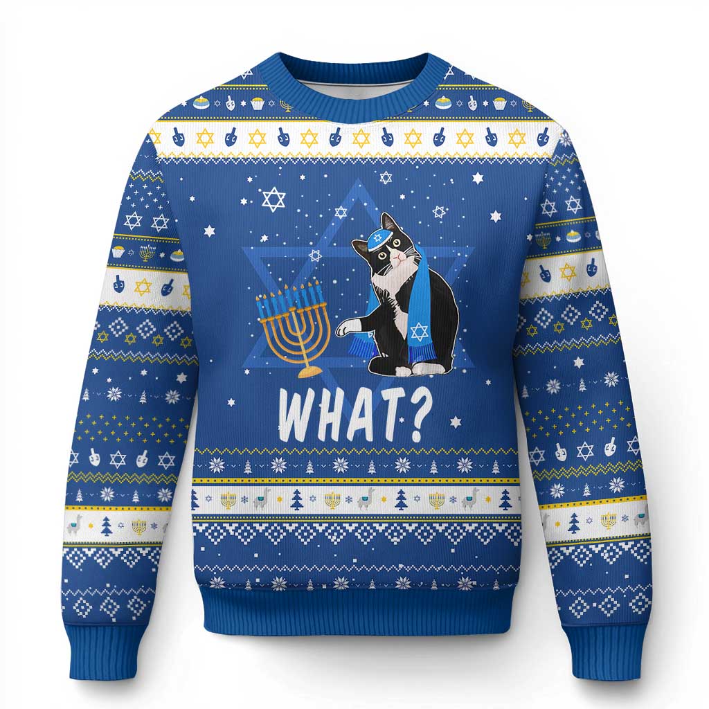 Funny Cat Hanukkah Ugly Sweater What Hanukcat Chanukah Jewish Festival - Wonder Print Shop