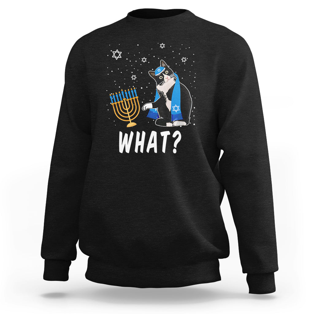 Hanukkah Cat Sweatshirt What Hanukkah Cat Funny Chanukah Jewish Women Girls Kids - Wonder Print Shop