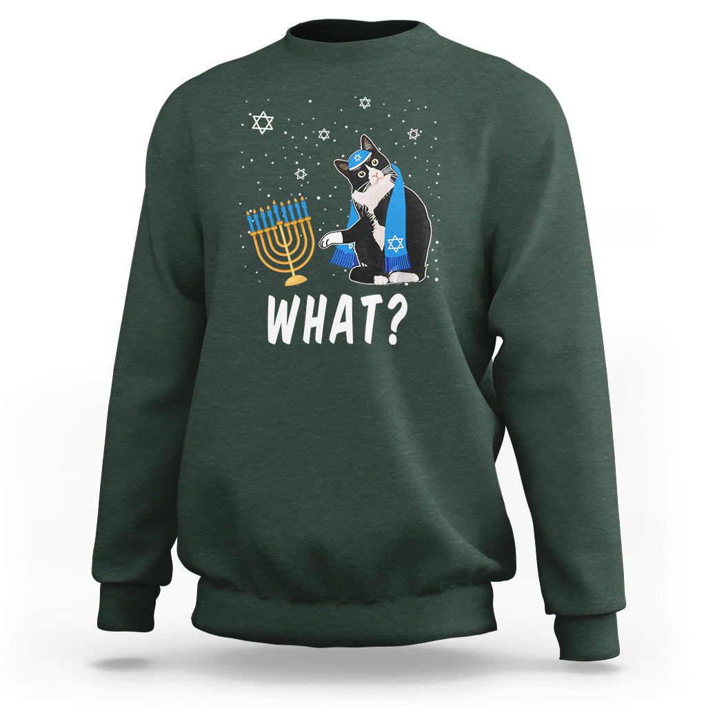 Hanukkah Cat Sweatshirt What Hanukkah Cat Funny Chanukah Jewish Women Girls Kids - Wonder Print Shop
