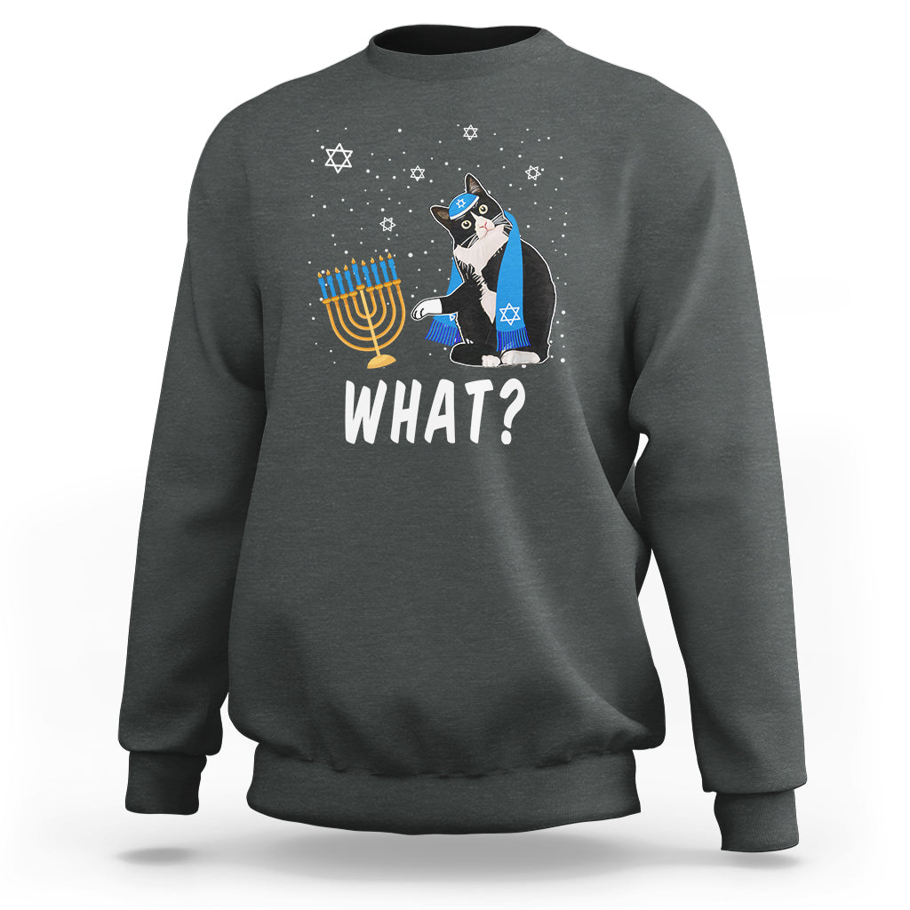 Hanukkah Cat Sweatshirt What Hanukkah Cat Funny Chanukah Jewish Women Girls Kids - Wonder Print Shop