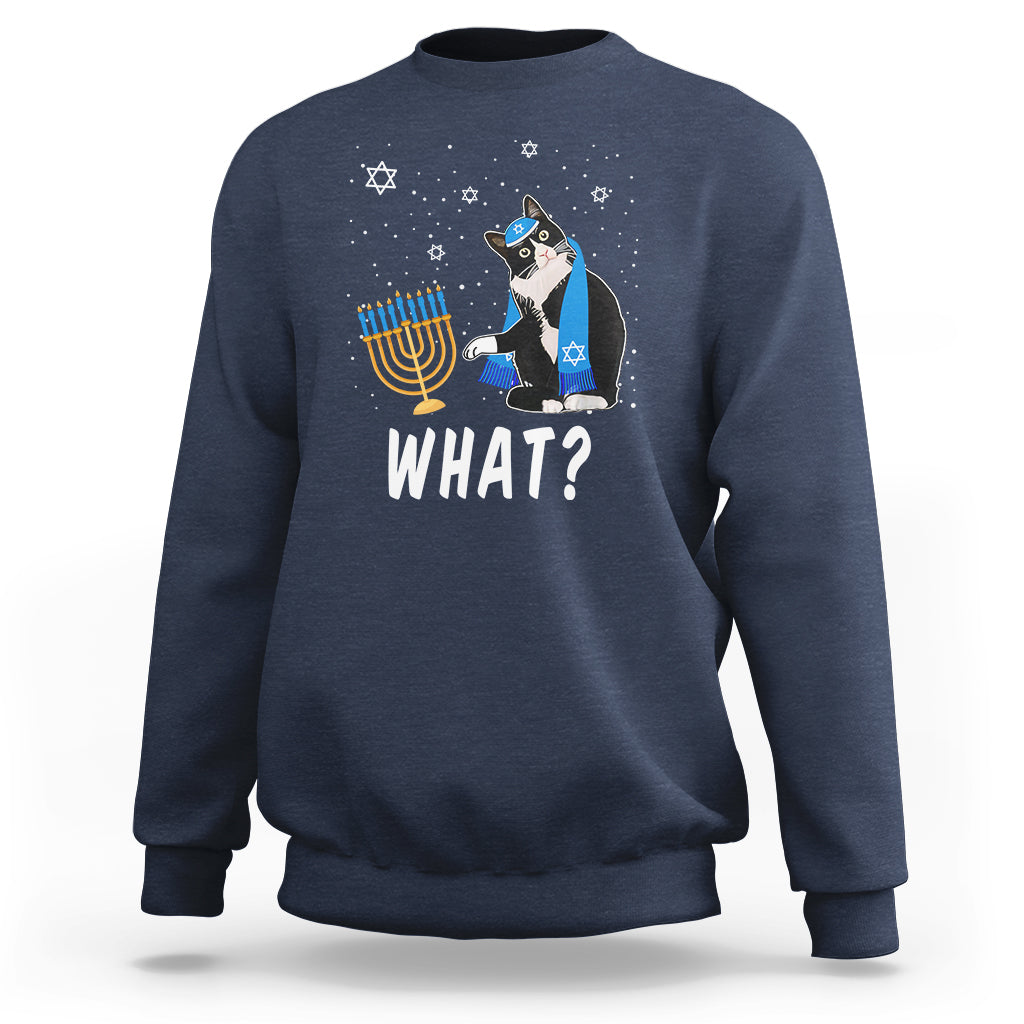 Hanukkah Cat Sweatshirt What Hanukkah Cat Funny Chanukah Jewish Women Girls Kids - Wonder Print Shop