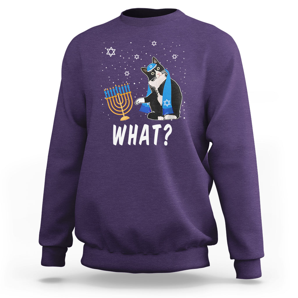 Hanukkah Cat Sweatshirt What Hanukkah Cat Funny Chanukah Jewish Women Girls Kids - Wonder Print Shop