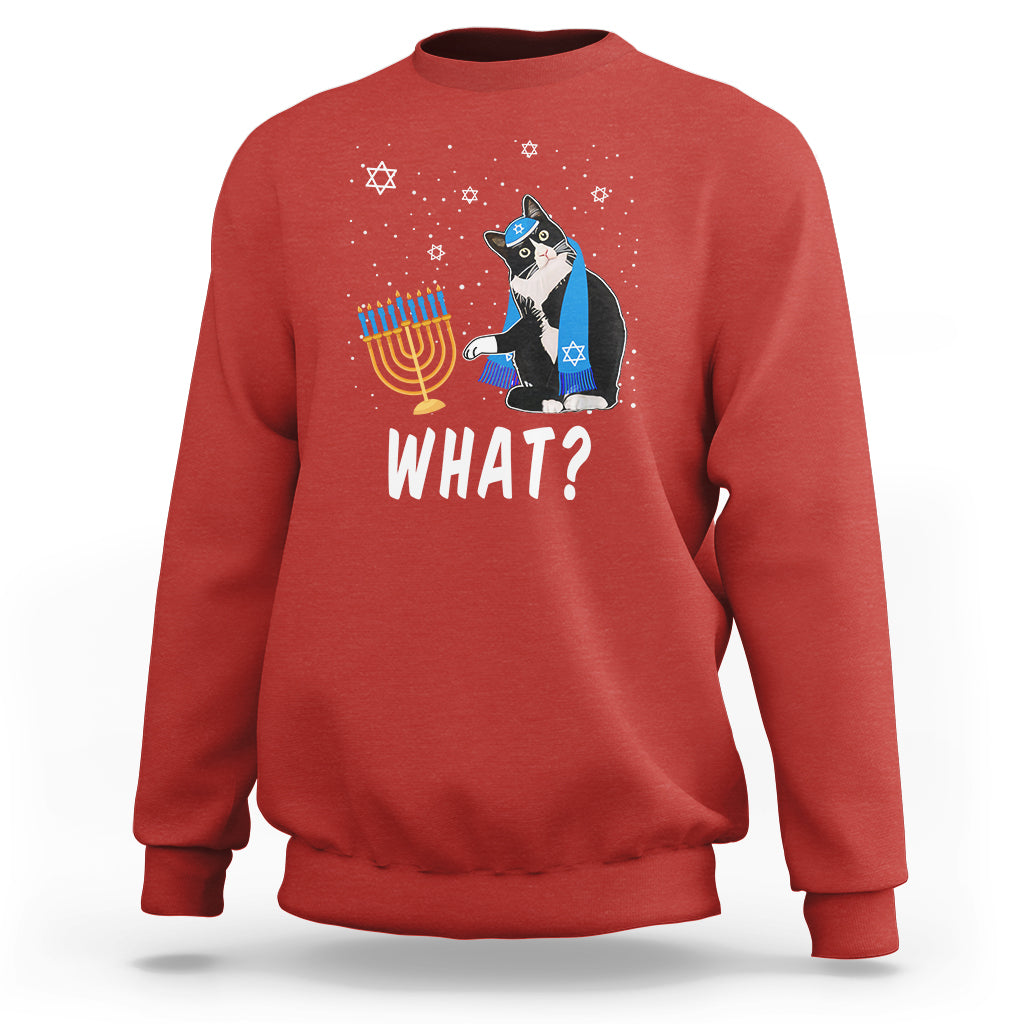 Hanukkah Cat Sweatshirt What Hanukkah Cat Funny Chanukah Jewish Women Girls Kids - Wonder Print Shop