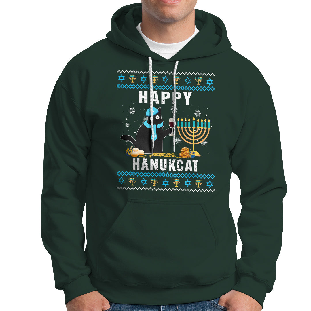 Hanukkah Cat Hoodie Happy Hanukcat Jewish Hanukkah Black Cat Menorah Chanukah - Wonder Print Shop