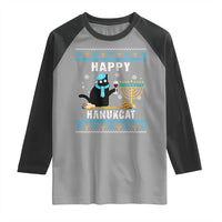 Funny Hanukkah Cat Raglan Shirt Happy Hanukcat Drinking Black Cat Jewish Menorah Chanukah