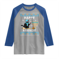 Funny Hanukkah Cat Raglan Shirt Happy Hanukcat Drinking Black Cat Jewish Menorah Chanukah