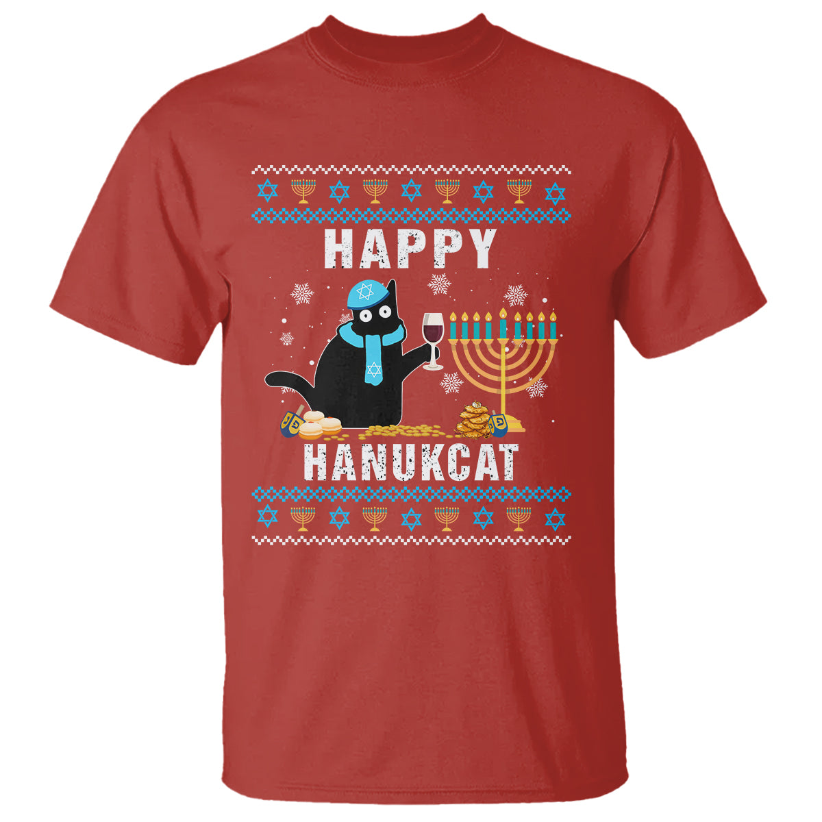Hanukkah Cat T Shirt Happy Hanukcat Jewish Hanukkah Black Cat Menorah Chanukah - Wonder Print Shop
