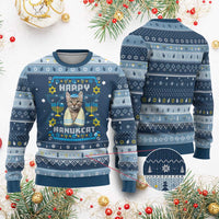 Funny Cat Hanukkah Ugly Sweater Happy Hanukcat Menorah Ugly Chanukah Jewish Festival - Wonder Print Shop