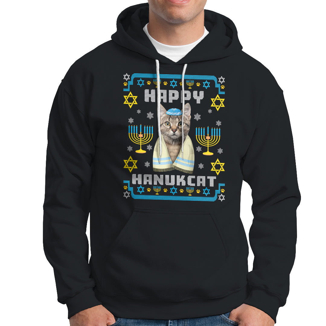 Hanukkah Cat Hoodie Happy Hanukcat Jewish Hanukkah Cat Menorah Ugly Chanukah - Wonder Print Shop