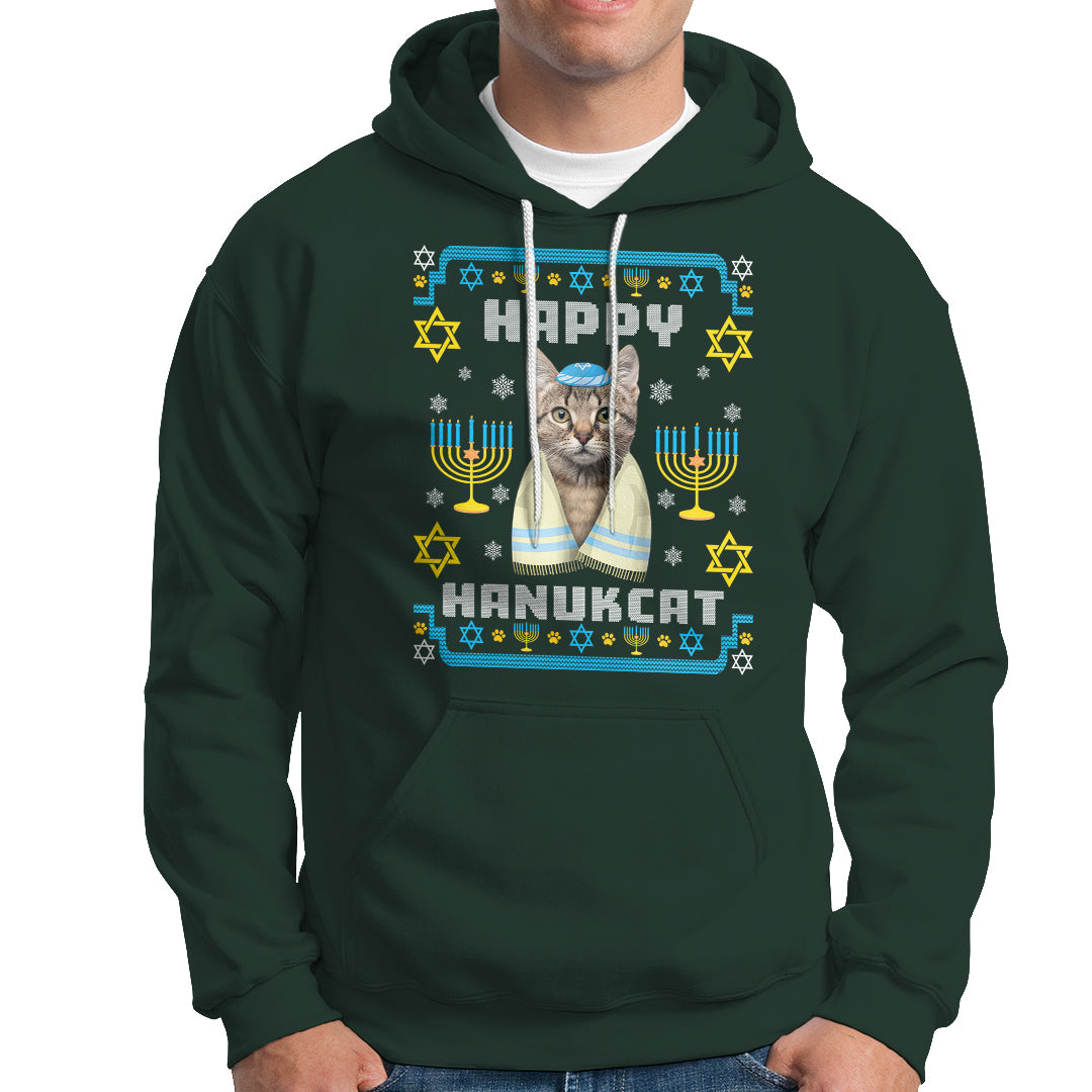 Hanukkah Cat Hoodie Happy Hanukcat Jewish Hanukkah Cat Menorah Ugly Chanukah - Wonder Print Shop