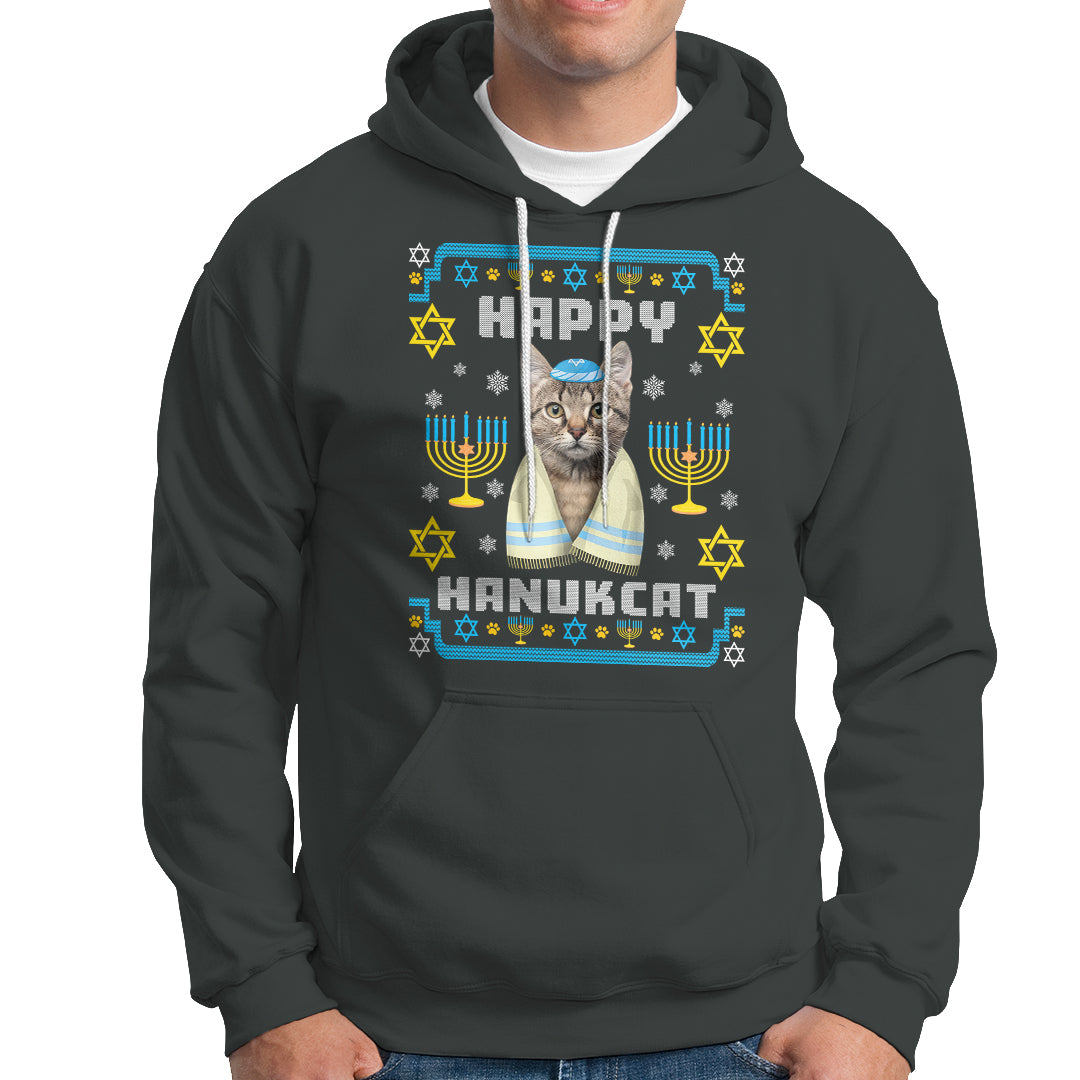Hanukkah Cat Hoodie Happy Hanukcat Jewish Hanukkah Cat Menorah Ugly Chanukah - Wonder Print Shop