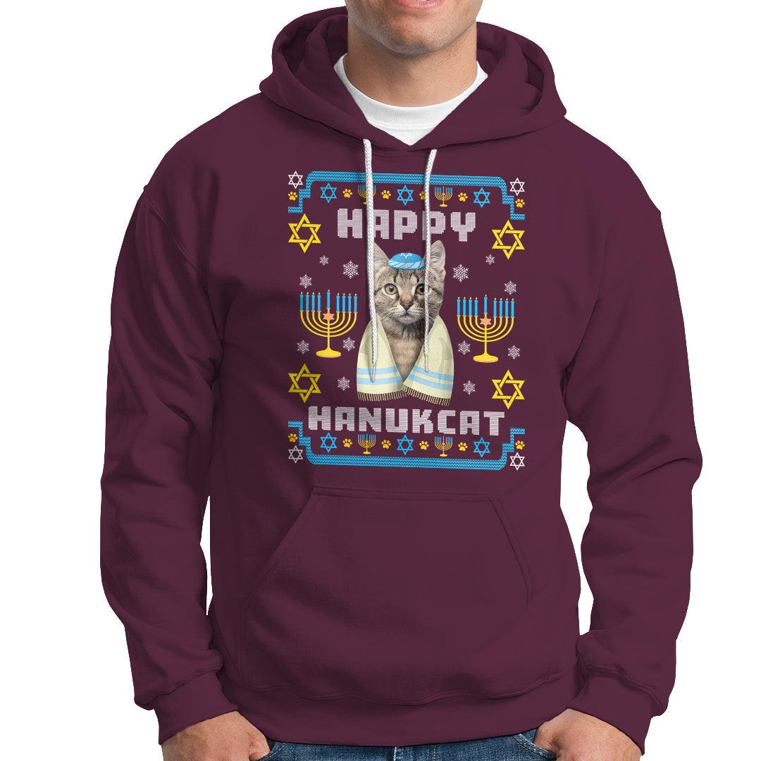 Hanukkah Cat Hoodie Happy Hanukcat Jewish Hanukkah Cat Menorah Ugly Chanukah - Wonder Print Shop