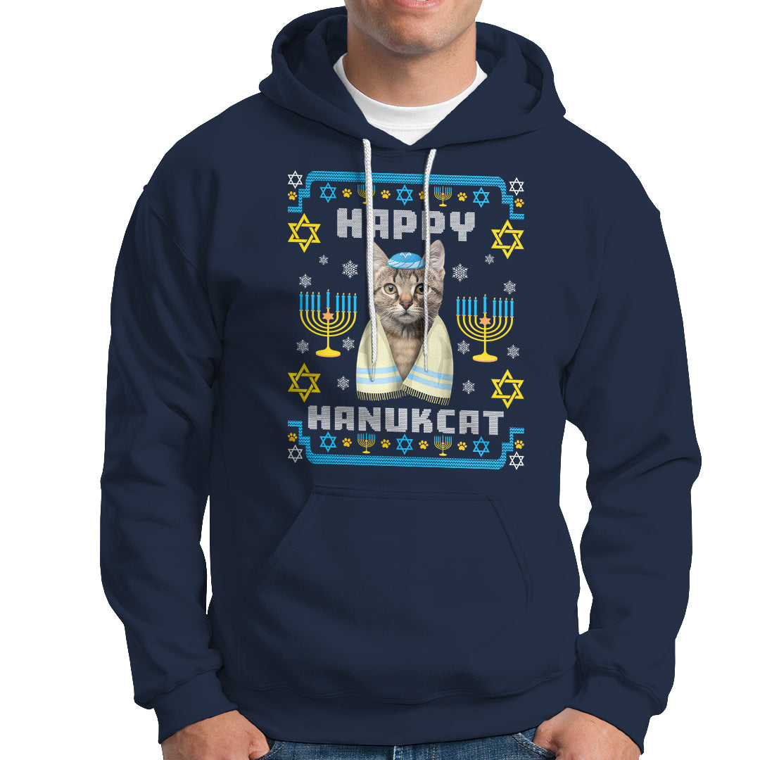 Hanukkah Cat Hoodie Happy Hanukcat Jewish Hanukkah Cat Menorah Ugly Chanukah - Wonder Print Shop