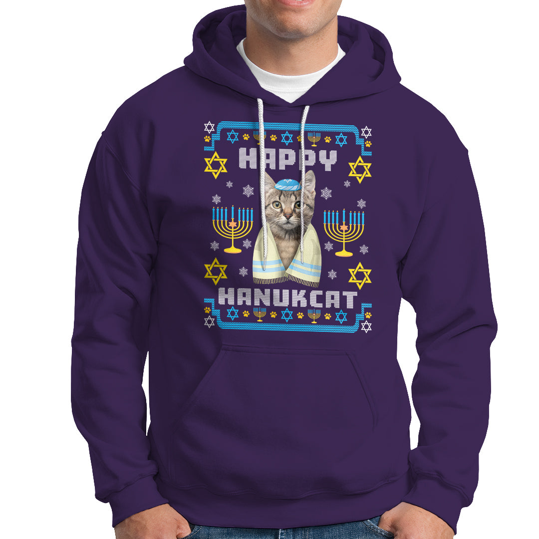 Hanukkah Cat Hoodie Happy Hanukcat Jewish Hanukkah Cat Menorah Ugly Chanukah - Wonder Print Shop