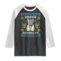 Funny Hanukkah Cat Raglan Shirt Happy Hanukcat Menorah Ugly Chanukah Jewish Festival