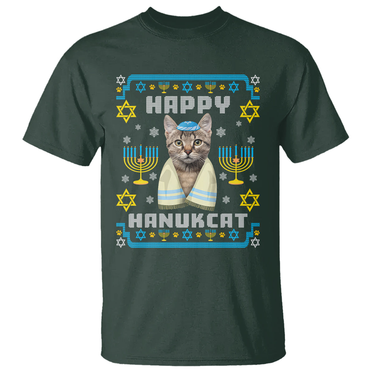 Hanukkah Cat T Shirt Happy Hanukcat Jewish Hanukkah Cat Menorah Ugly Chanukah - Wonder Print Shop
