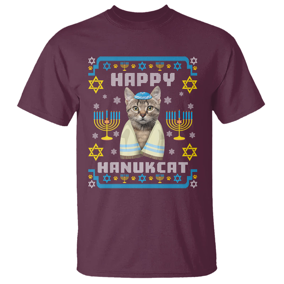 Hanukkah Cat T Shirt Happy Hanukcat Jewish Hanukkah Cat Menorah Ugly Chanukah - Wonder Print Shop