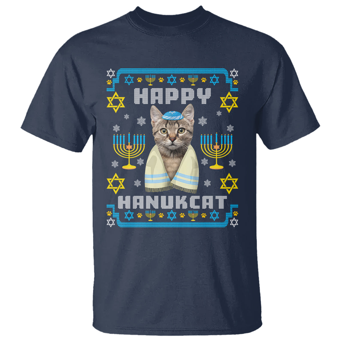 Hanukkah Cat T Shirt Happy Hanukcat Jewish Hanukkah Cat Menorah Ugly Chanukah - Wonder Print Shop