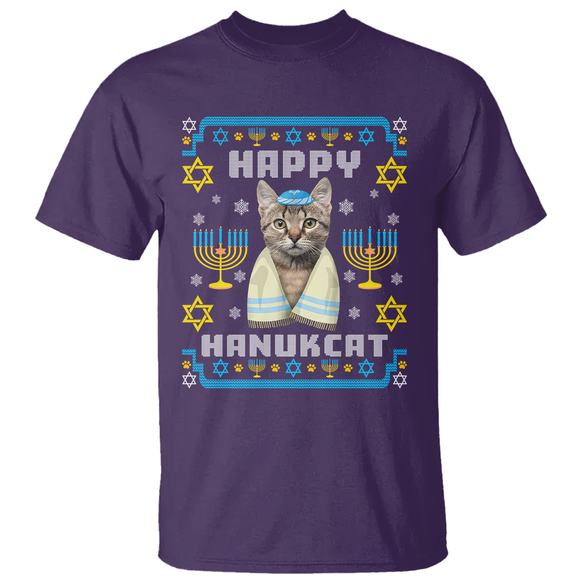 Hanukkah Cat T Shirt Happy Hanukcat Jewish Hanukkah Cat Menorah Ugly Chanukah - Wonder Print Shop