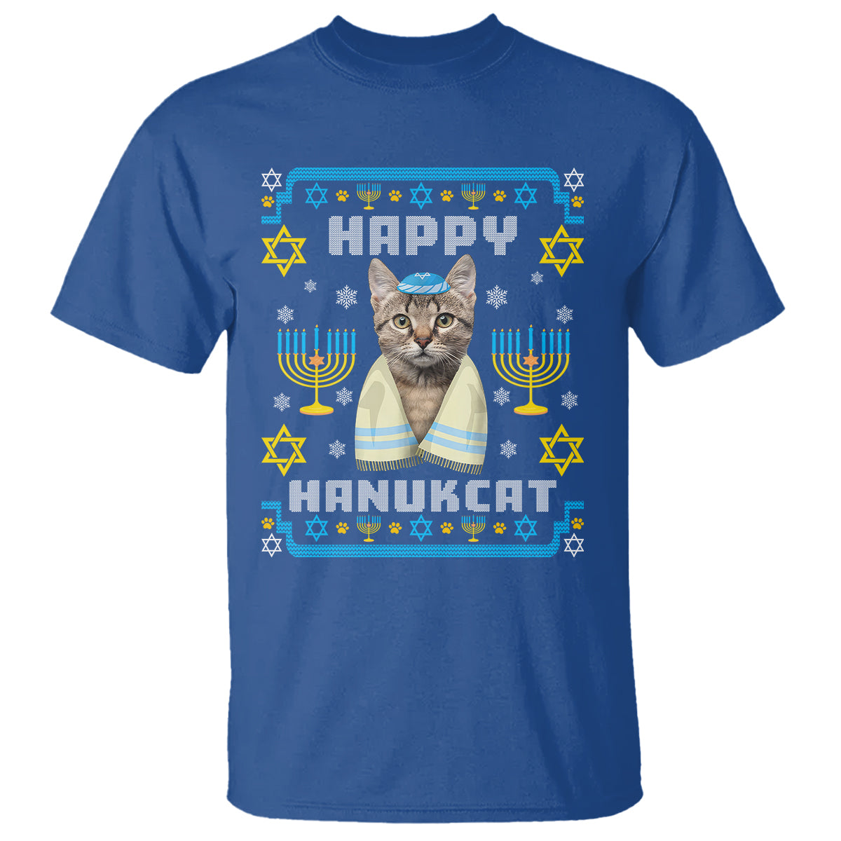 Hanukkah Cat T Shirt Happy Hanukcat Jewish Hanukkah Cat Menorah Ugly Chanukah - Wonder Print Shop