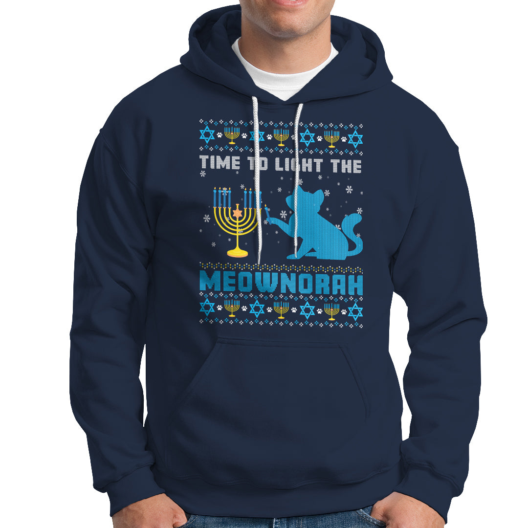 Hanukkah Cat Hoodie Light The Meownorah Jewish Hanukkah Cat Menorah Chanukah - Wonder Print Shop