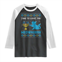 Funny Hanukkah Cat Raglan Shirt Light The Meownorah Jewish Menorah Chanukah