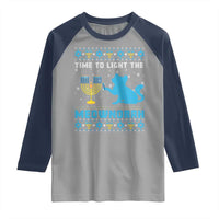 Funny Hanukkah Cat Raglan Shirt Light The Meownorah Jewish Menorah Chanukah