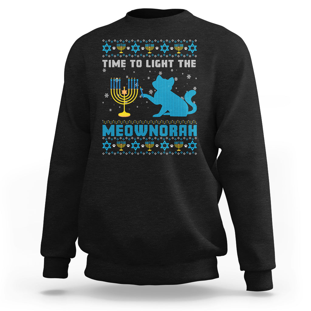 Hanukkah Cat Sweatshirt Light The Meownorah Jewish Hanukkah Cat Menorah Chanukah - Wonder Print Shop