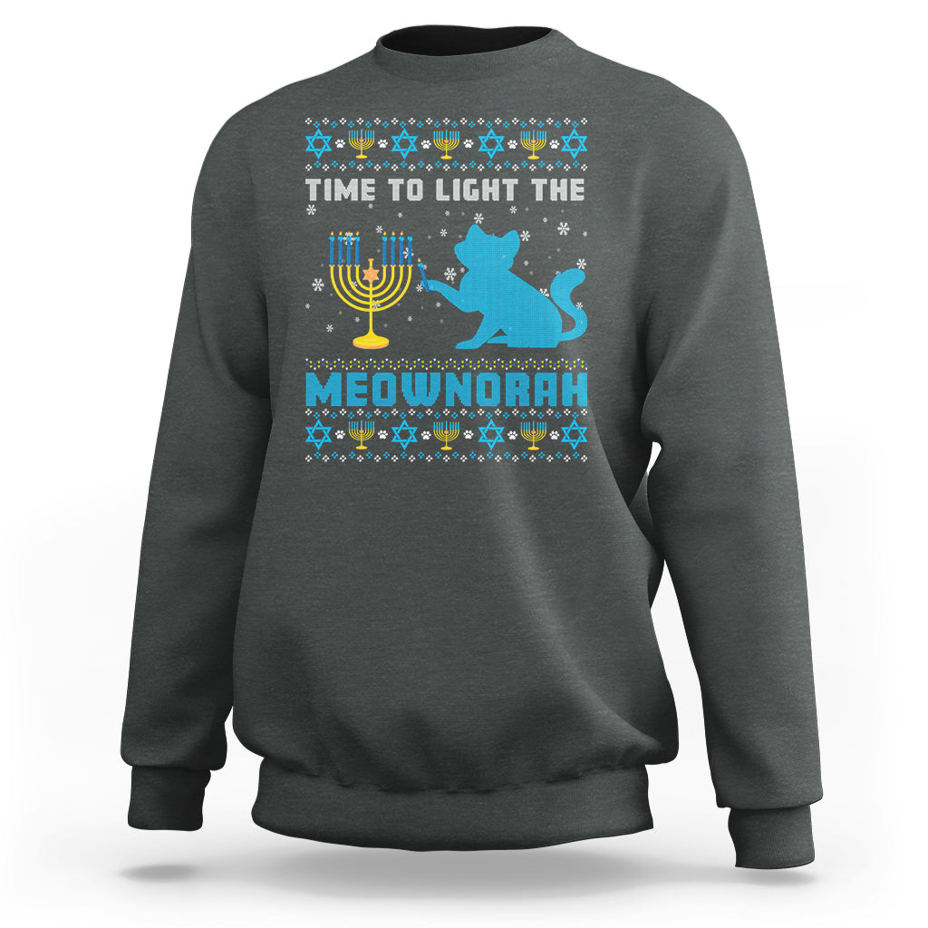 Hanukkah Cat Sweatshirt Light The Meownorah Jewish Hanukkah Cat Menorah Chanukah - Wonder Print Shop