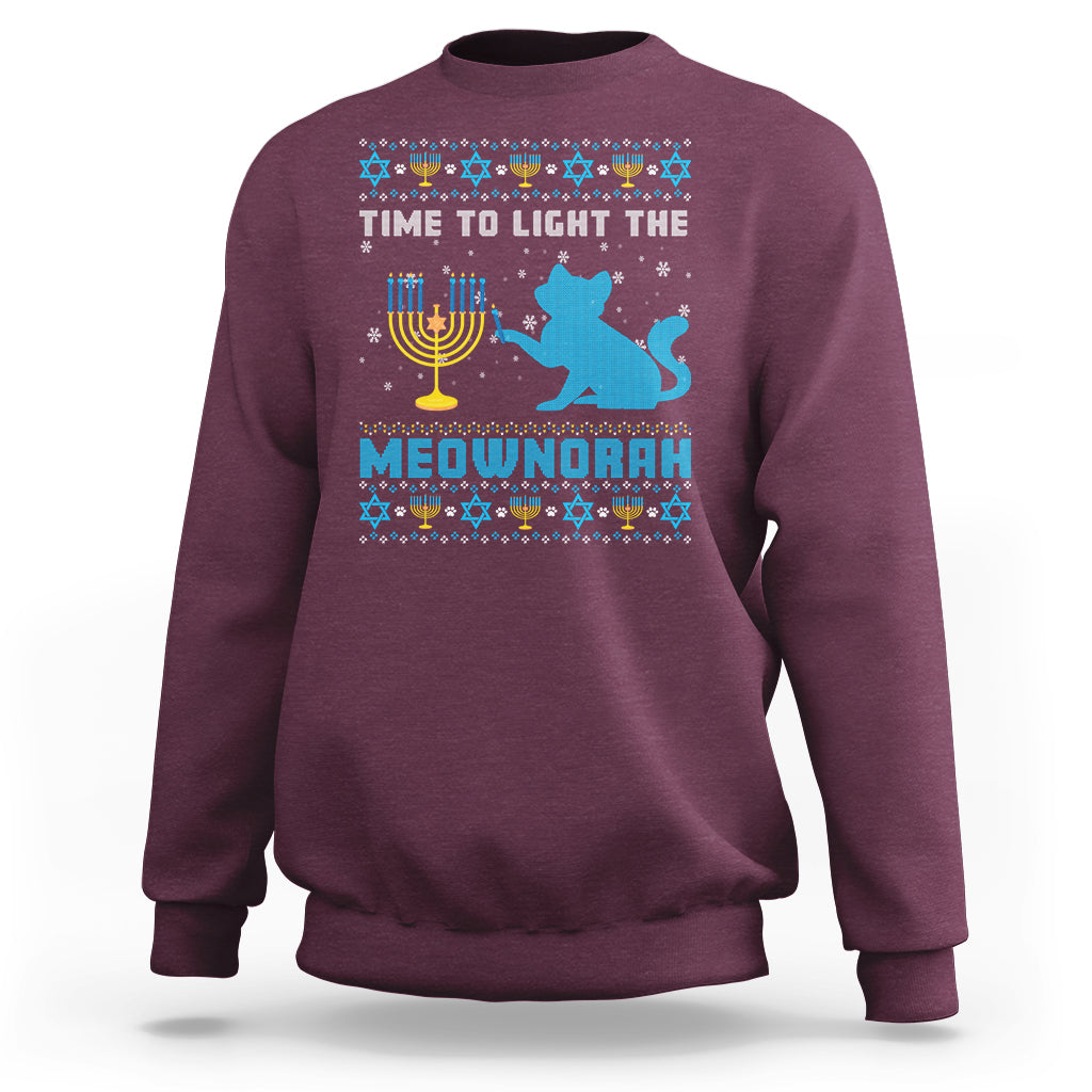 Hanukkah Cat Sweatshirt Light The Meownorah Jewish Hanukkah Cat Menorah Chanukah - Wonder Print Shop