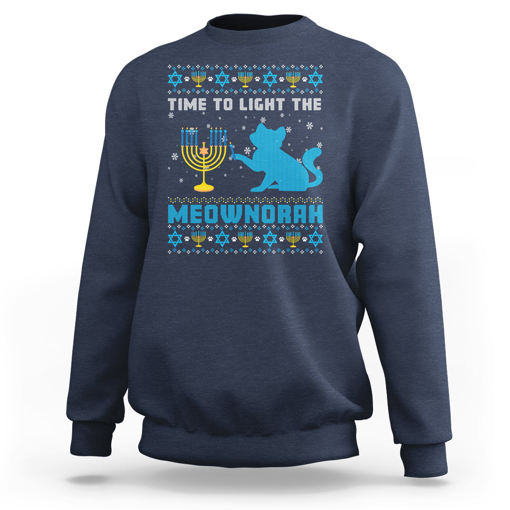Hanukkah Cat Sweatshirt Light The Meownorah Jewish Hanukkah Cat Menorah Chanukah - Wonder Print Shop