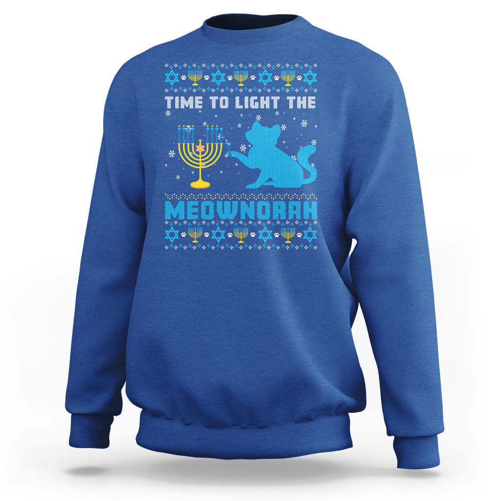 Hanukkah Cat Sweatshirt Light The Meownorah Jewish Hanukkah Cat Menorah Chanukah - Wonder Print Shop