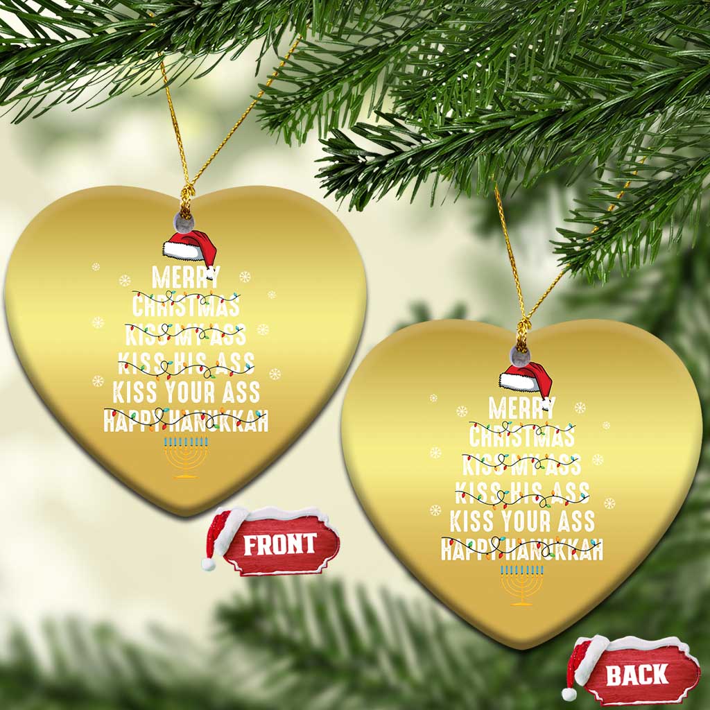 Merry Christmas Kiss My Ass His Ass Your Ass Happy Hanukkah Christmas Ornament - Wonder Print Shop