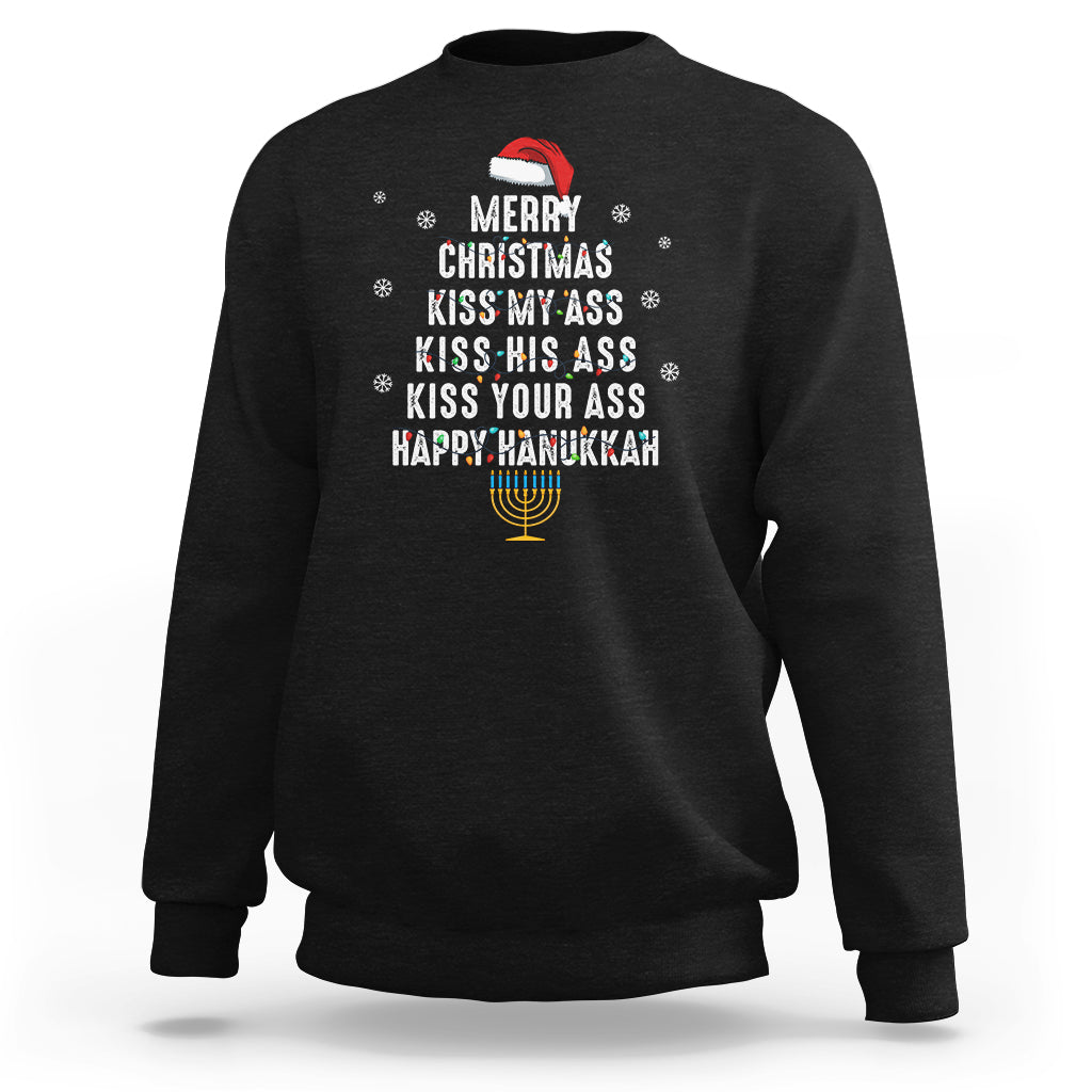 Merry Christmas Kiss My Ass His Ass Your Ass Happy Hanukkah Sweatshirt - Wonder Print Shop