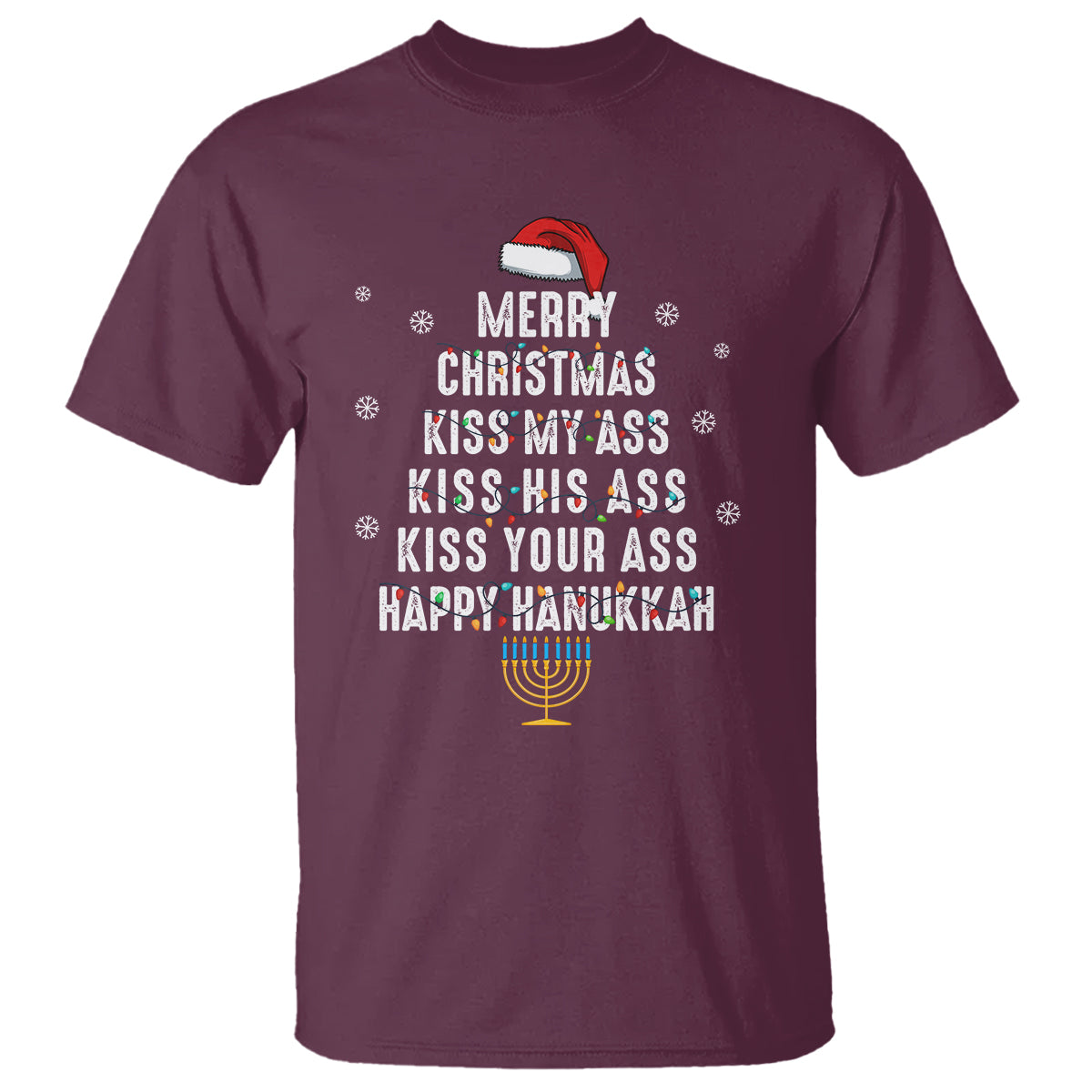Merry Christmas Kiss My Ass His Ass Your Ass Happy Hanukkah T Shirt - Wonder Print Shop