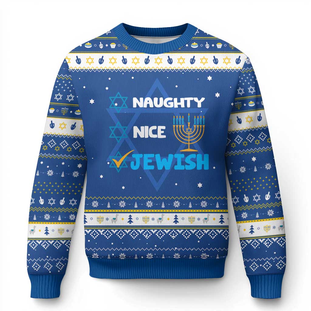 Funny Jewish Hanukkah Ugly Sweater Nice Naughty Jewish Menorah Hanukkiah Chanukah Ugly - Wonder Print Shop