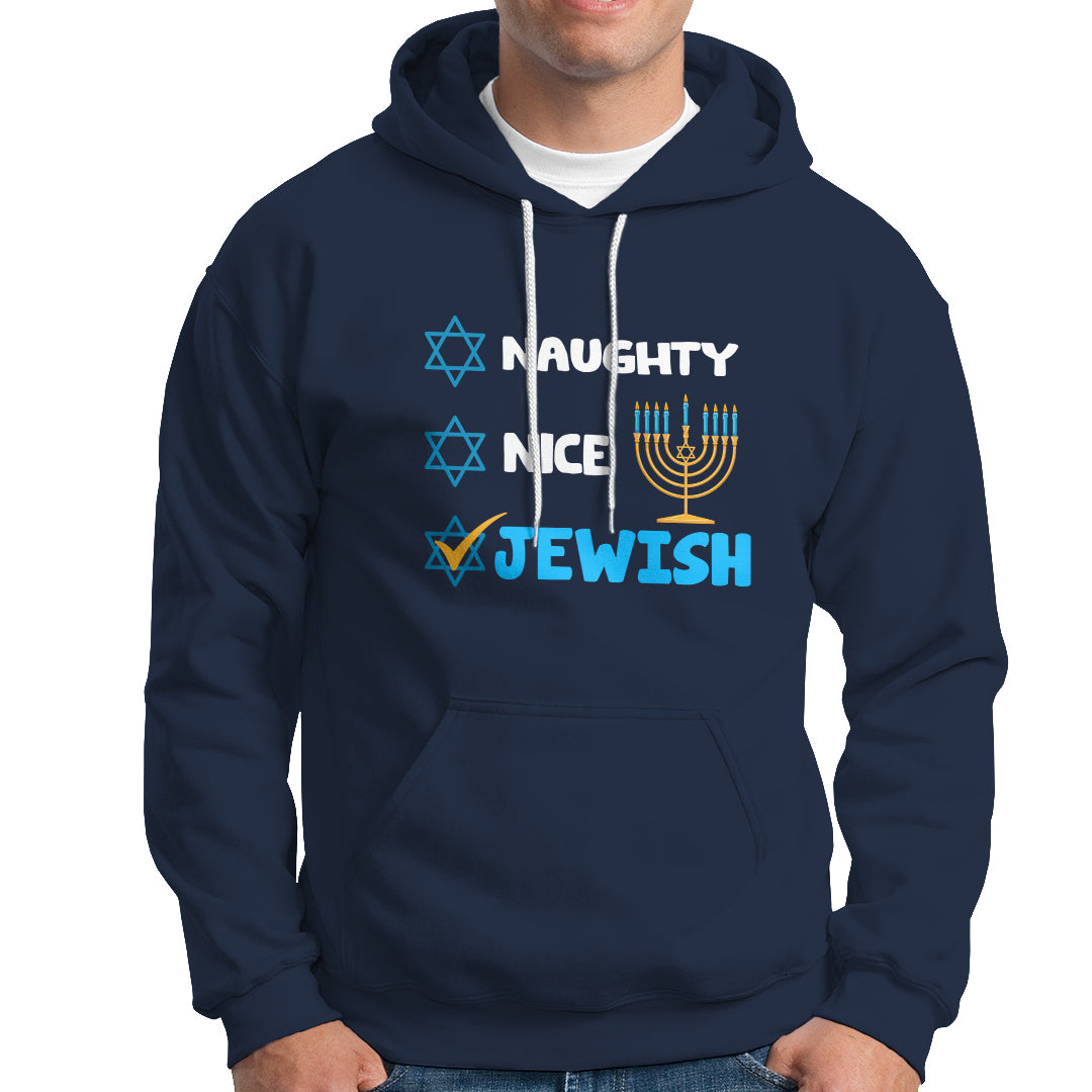 Nice Naughty Jewish Menorah Hanukkiah Chanukah Ugly Hanukkah Hoodie - Wonder Print Shop