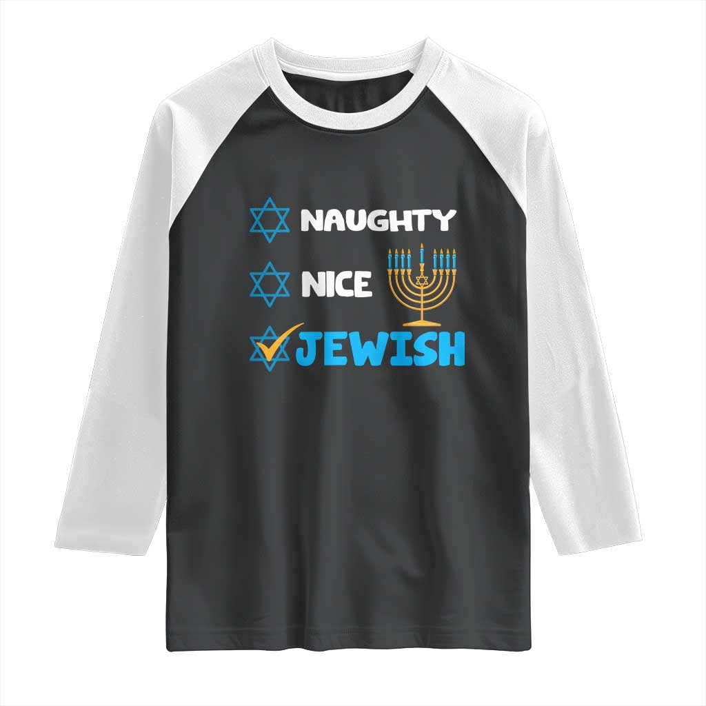Funny Jewish Hanukkah Raglan Shirt Nice Naughty Jewish Menorah Hanukkiah Chanukah Ugly