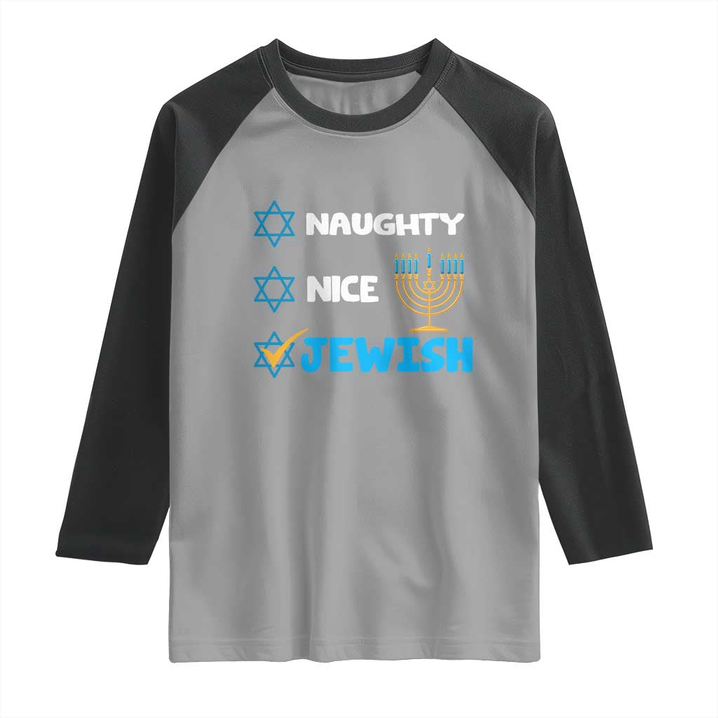 Funny Jewish Hanukkah Raglan Shirt Nice Naughty Jewish Menorah Hanukkiah Chanukah Ugly