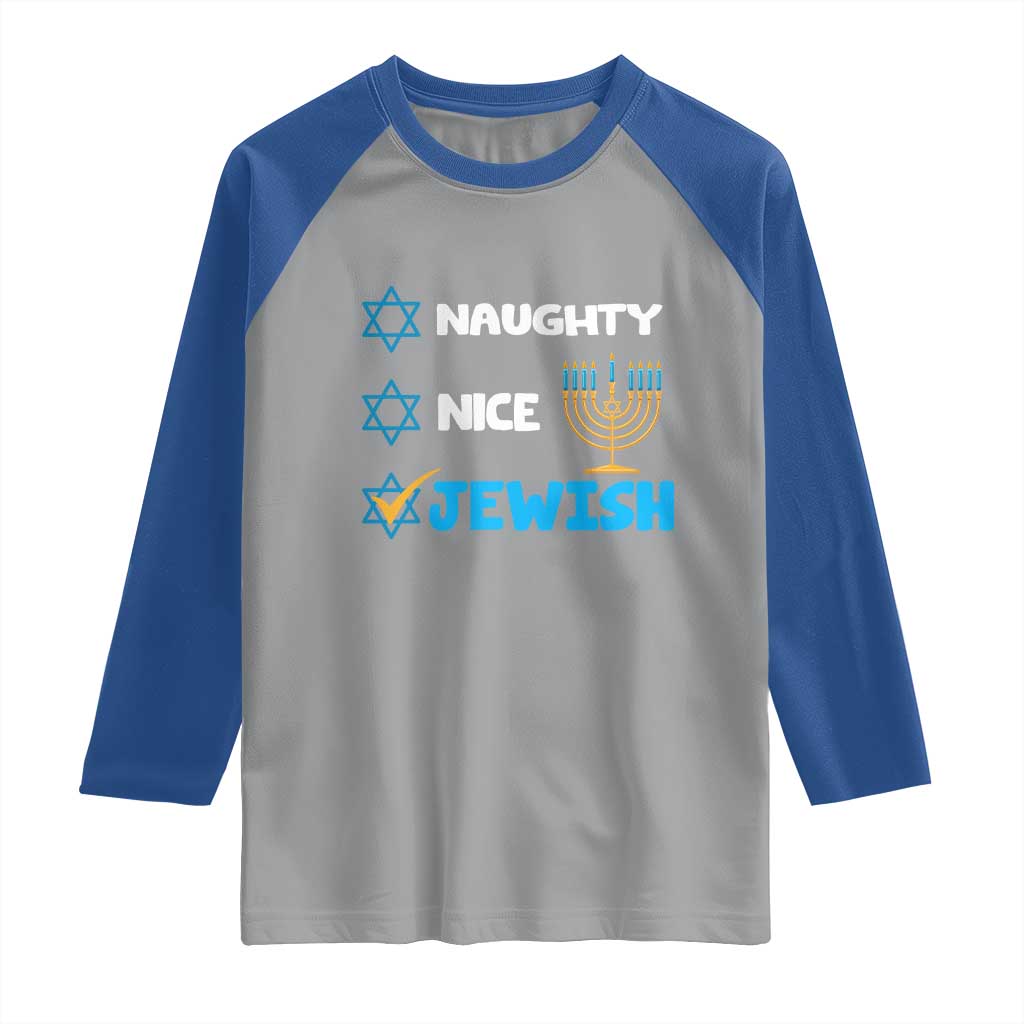 Funny Jewish Hanukkah Raglan Shirt Nice Naughty Jewish Menorah Hanukkiah Chanukah Ugly
