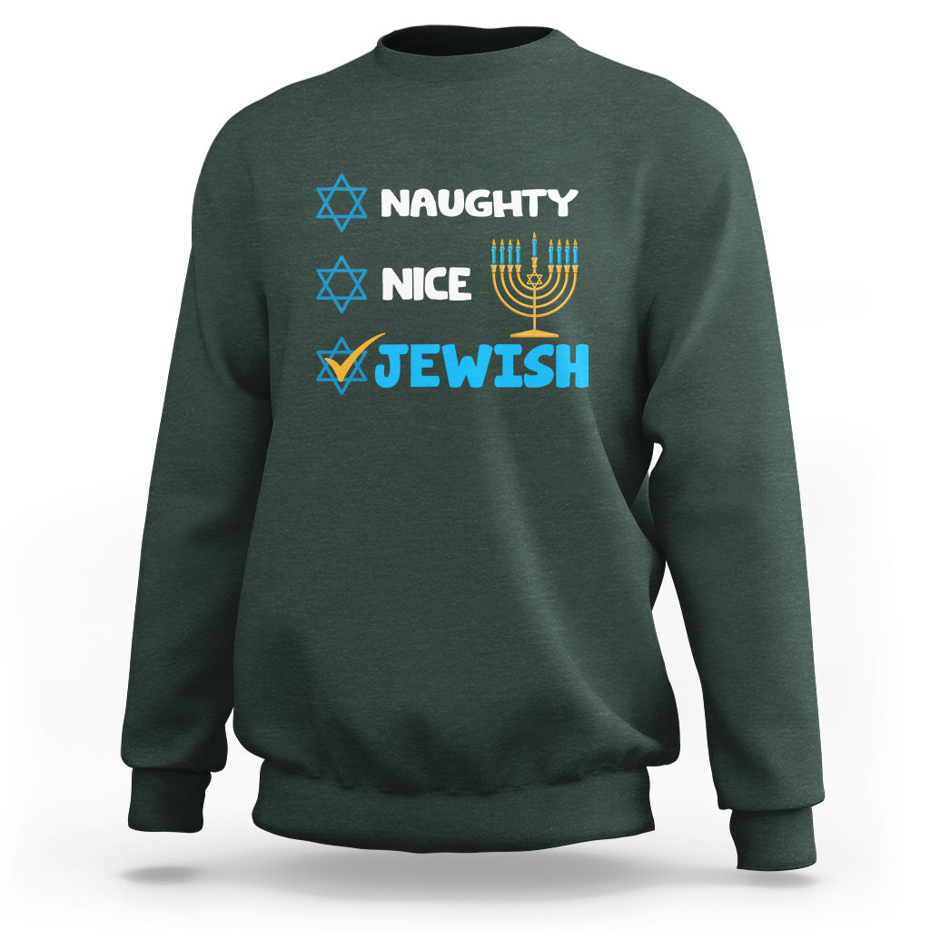 Nice Naughty Jewish Menorah Hanukkiah Chanukah Ugly Hanukkah Sweatshirt - Wonder Print Shop