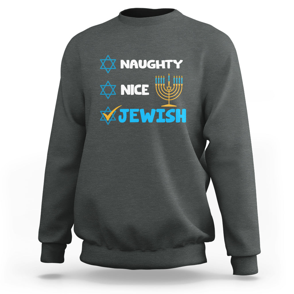 Nice Naughty Jewish Menorah Hanukkiah Chanukah Ugly Hanukkah Sweatshirt - Wonder Print Shop