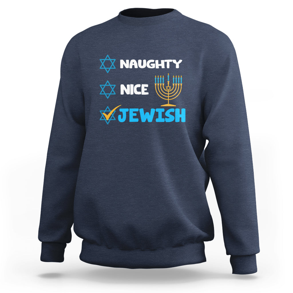 Nice Naughty Jewish Menorah Hanukkiah Chanukah Ugly Hanukkah Sweatshirt - Wonder Print Shop