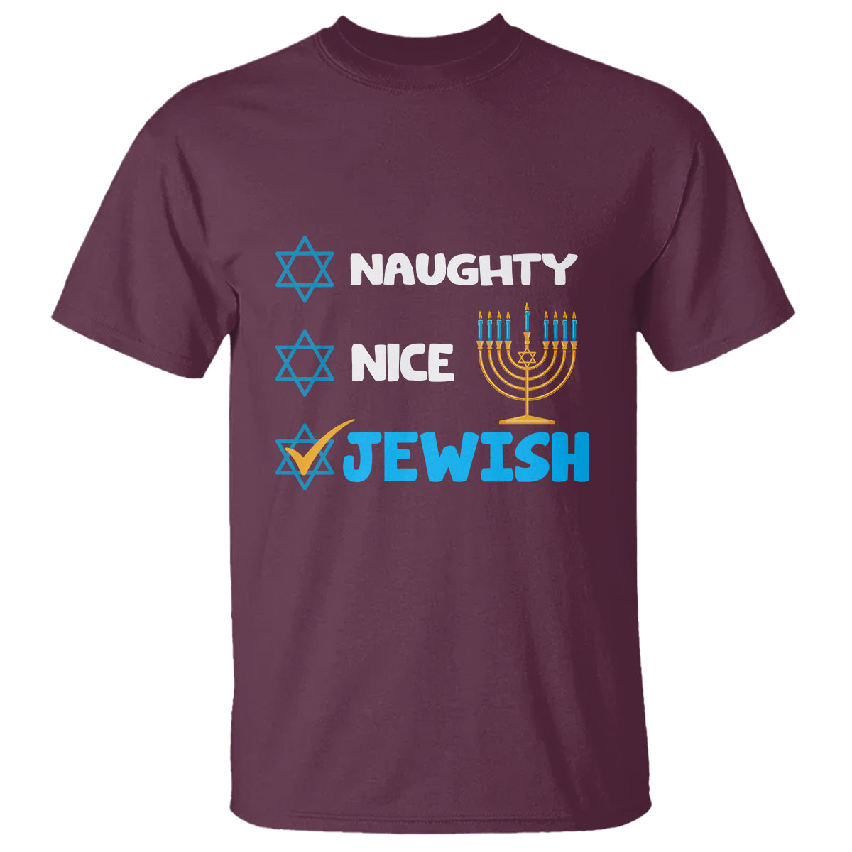 Nice Naughty Jewish Menorah Hanukkiah Chanukah Ugly Hanukkah T Shirt - Wonder Print Shop
