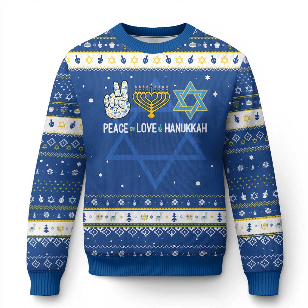 Peace Love Hanukkah Ugly Sweater Retro Chanukah Jewish Menorah Star of David - Wonder Print Shop