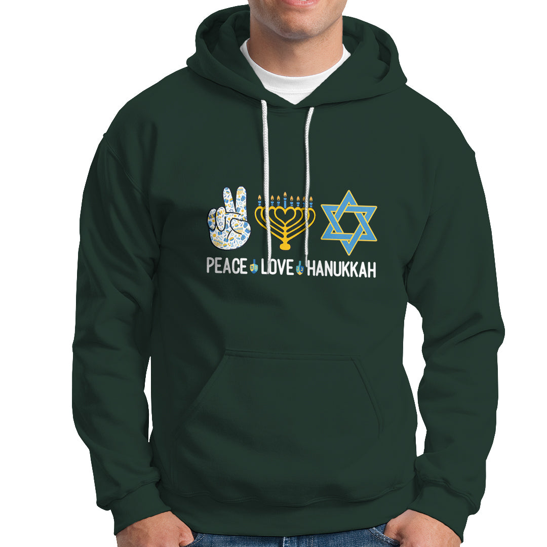 Peace Love Hanukkah Retro Chanukah Jewish Menorah Star of David Hoodie - Wonder Print Shop